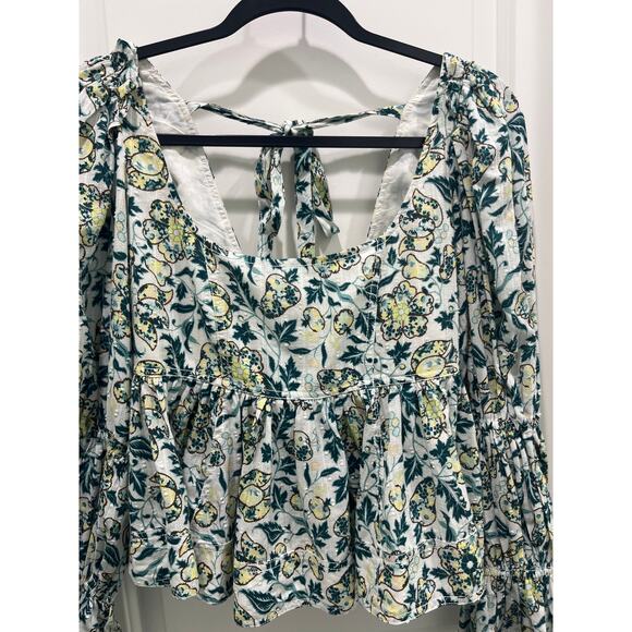 Pilcro Anthropologie Long-Sleeve Babydoll Floral Print Top Sz Small - Picture 3 of 8
